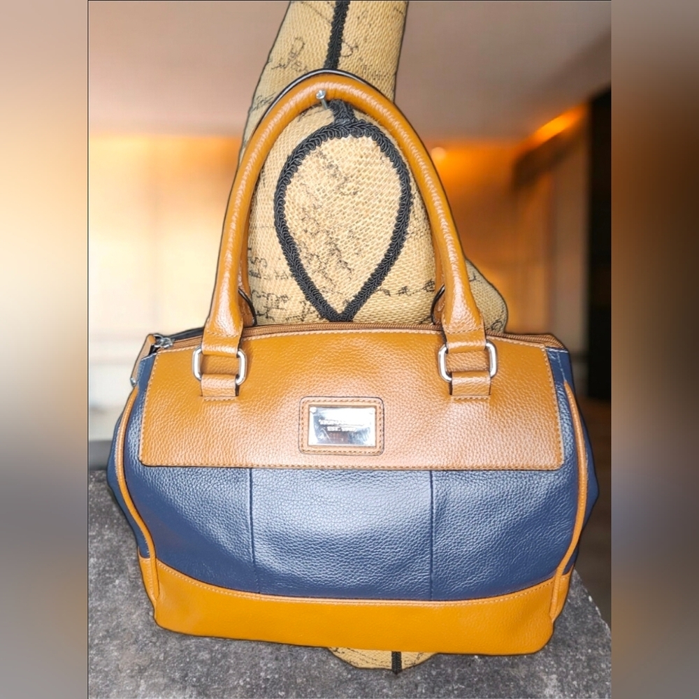 Tignanello Two-Tone Leather Satchet/Shoulder Bag In Blue & Tan - Picture 8 of 14